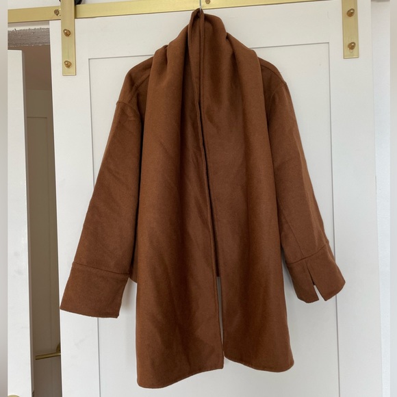 HOUSE OF HARLOW 1960 Wool Blend Coat with Scarf Nutmeg Womens LARGE Shawl combo - Picture 9 of 14